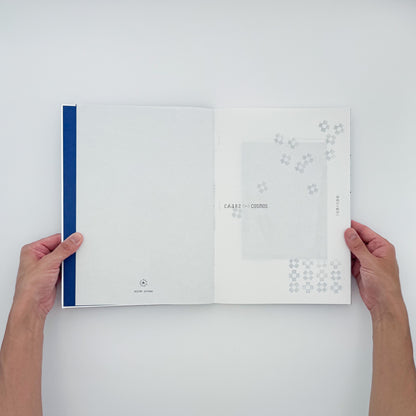 青山希望『Chaos to Cosmos 混沌から秩序へ』サイン入り。混沌と秩序を左右のページで対比し、形体、色、身近な素材を用いて構成した2026年刊のコデックス装アートブック。